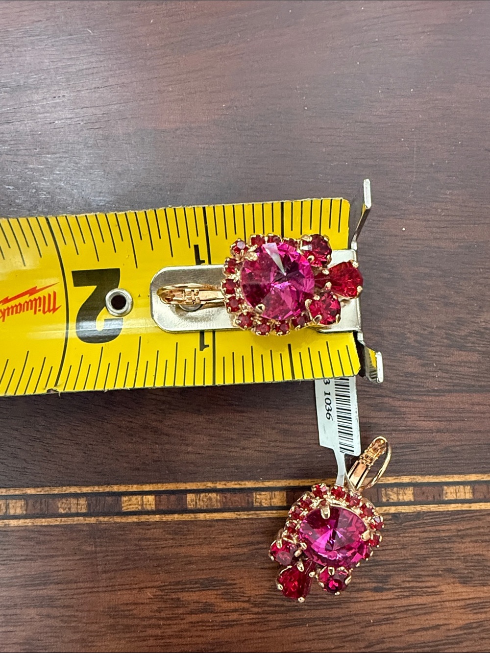 Mariana Rose Gold Pink and Red Crystal Drop Earrings - Vibrant Fuchsia Statement - Picture 5 of 5